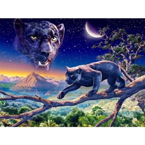 5D Diy Diamond Painting Kits Animal Black Panther Full Round With AB Drill Cross Stitch Home Office Decoration Gft Art