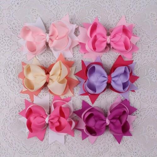 Hair Bows Alligator Clips Headwear Girl Kids 4" Ring Two Tone Ribbon Layered Bowknot Boutique Hairpin Accessories 100pcs HD3441