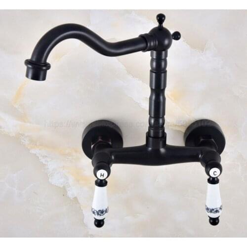 Oil Rubbed Bronze Bathroom Basin Sink Mix Tap Dual Handles Wall Mounted Kitchen Basin Sink Mixer Faucet znf827