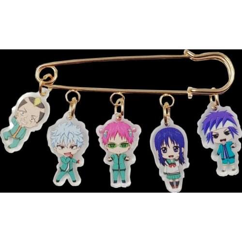 Hot Sale Korean Acrylic Anime Cartoon The Disastrous Life of Saiki Kusuo Brooch Sweater Bag Overcoat Badge Women Birthday Gift
