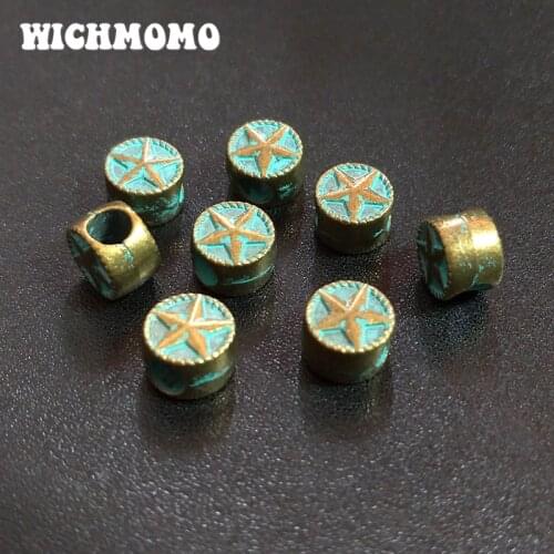 10pcs/bag 10MM Retro Patina Plated Zinc Alloy Green Round Big Hole Star Beads For DIY Bracelet Jewelry Accessories
