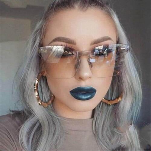 One Piece Rimless Sunglasses Ladies Oversized Gradient Square Shades For Women Sexy Fashion Designer Sun Glasses PC frame