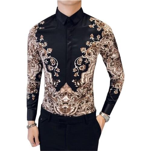 Black Mens Floral Shirt Autumn Long Sleeve Shirt Men Slim camisa masculina 2020 High quality shirts