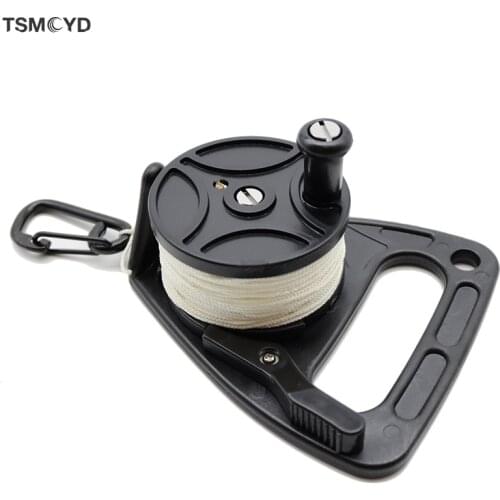 Black 150 ft Line SMB Dive Wreck Cave Diving Reel Diver Snorkeling with Handle Thumb Stopper Clip Hook Underwater Scuba Diving