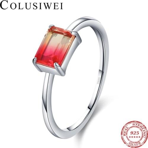 Colusiwei Rectangle Emerald Cut Ring For Women 925 Sterling Silver Luxury Tourmaline Finger Rings Fashion Anniversary Jewelry