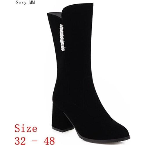 Spring Autumn Women Mid Calf Boots High Heels Woman Short Boots Shoes botas Small Plus Size 32 33 - 40 41 42 43 44 45 46 47 48