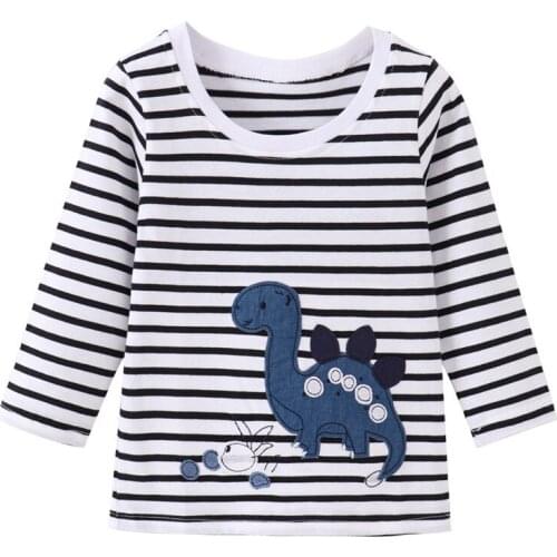 Jumping Meters New Long Sleeve Tshirts For Autumn Spring Girls Dinosaurs Applique Childrens Stripe Clothes Kids Long Sleeve Top