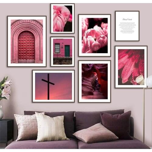 Pink Flamingo Tulip Flower Arch Sky Quote Wall Art Canvas Painting Nordic Posters And Prints Wall Pictures For Living Room Decor