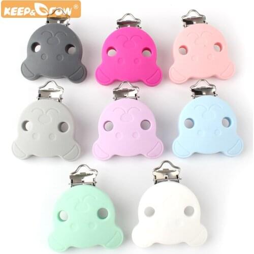 Keep&Grow 20pcs Bear Silicone teether metal Clip Pacifier silicone rodent Accessories DIY Baby Teething Necklace Pendant Clamp