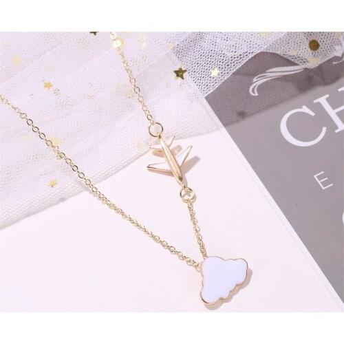 Kpop Fashion White Cloud Necklace for Women Short Airplane Clavicle Chain Simple Cute Cartoon Pendant Necklace 2020 New Jewelry