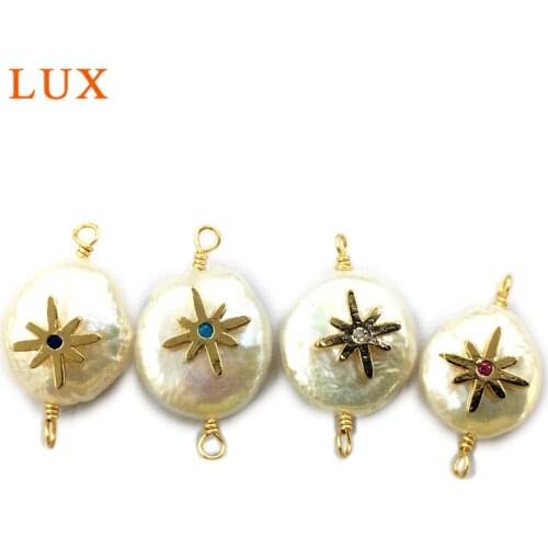 LUX Natural micro CZ Pave fireworks Pearls Pendant cubic zirconia paved Boho connector for DIY bracelet necklace Making