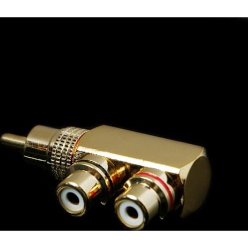 Copper Audio Splitter Plug RCA 1 Male to 2 Female AV Socket Connector Adapter
