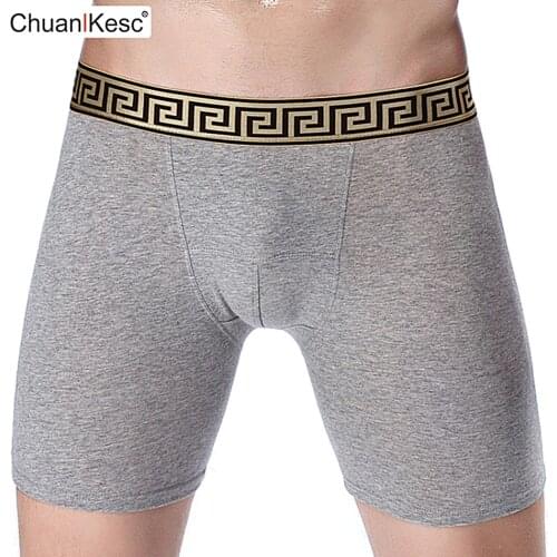 Mens Long Boxer Pants All Cotton Pants Anti Wear Leg Large Size Running Underwear Comfortable Fashion Brand Fitness Shorts