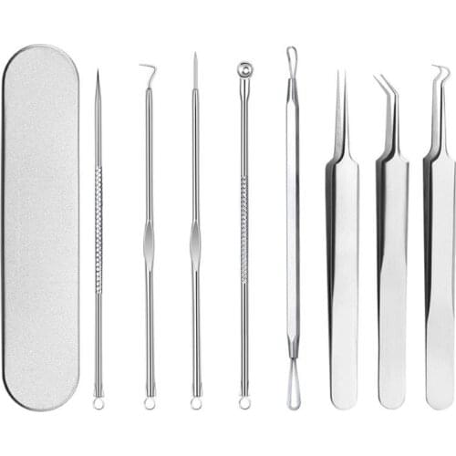Pinkiou Blackhead Extractor Kit Acne Vacuum Knitting Needles Stainless Steel Blackhead Remover Tool Facial Cleanse 8PCS