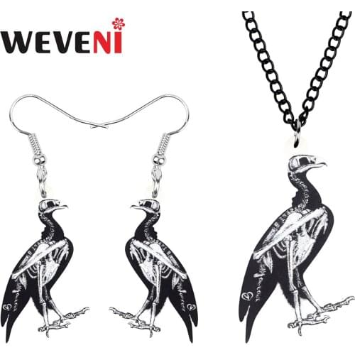 WEVENI Acrylic Halloween Bird Skull Jewelry Sets Lovely Animal Earrings Necklace For Women Girl Kids Festival Gift Accessories