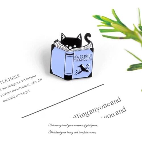 Peculiar Weird Black Cat Gaze Book How To Kill A Mocking Bird Pins Bags Backpack For Women And Men Personality Jewelry