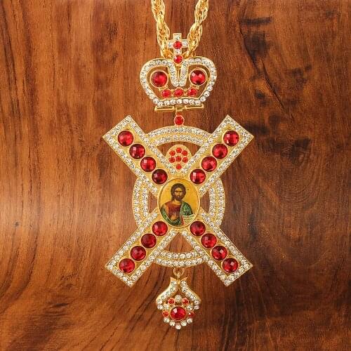 Newest Religious Orthodox Church Jesus Pendant Oval Cross Design Big Pendant Orthodox Pastor Full Rhinestone