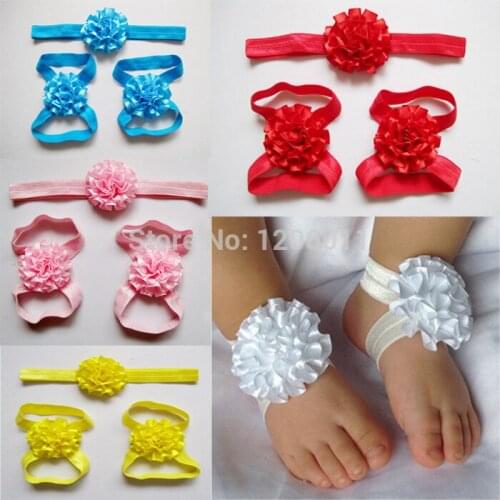 NEW 2014 kids Sandals girls Barefoot Sandals and headband set Ribbon flowers girls flower sneakers 10pairs/lot