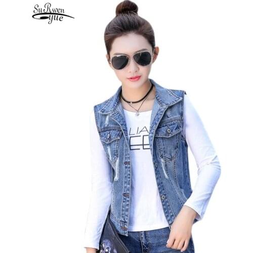 Autumn New Sleeveless Casual Tops Plus Size 3XL Coats Womens Denim Vests Coat Female Jeans Waistcoats Denim Short Jackets 14834