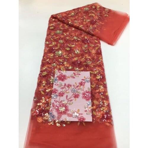 New arrival Nigerian Lace Fabric with beads Embroidery French lace fabric SYJ-1188814 for Party Dress