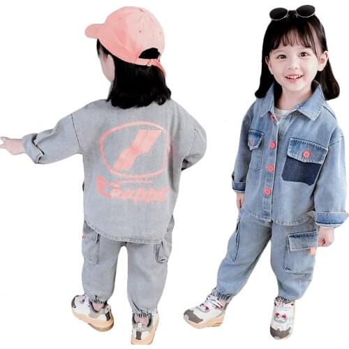 New Spring Baby Denim Jacket Set Baby Boys Girls Fashion Coat + Jeans 2Pce Suit Child Cotton Clothing Set Toddler Casual Costume