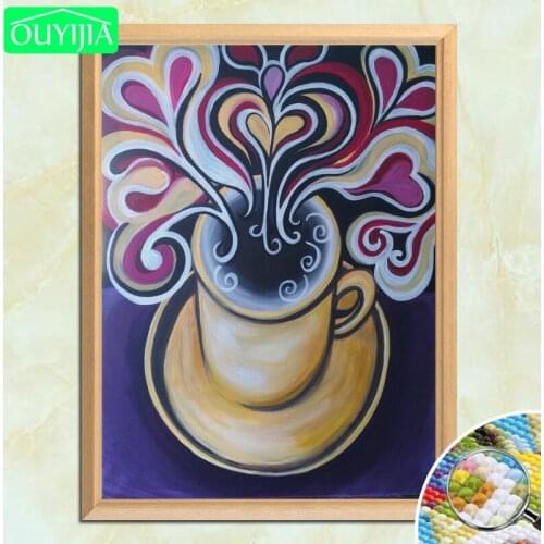 OUYIJIA 5D DIY Diamond Painting "A cup of coffee and Abstracism" Full Square Diamond Embroidery Rhinestones Mosaic Decor Picture