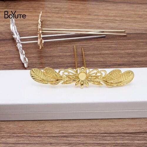 BoYuTe (2 Pieces/Lot) Metal Alloy 23*106MM Flower Hair Stick Diy Hand Made Retro Palace Hair Jewelry Accessories Wholesale
