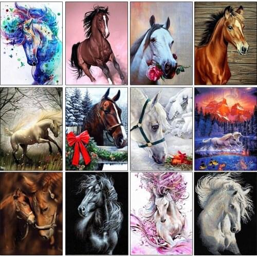 PDMDOG Diamond Embroidery Anmial Cross Stitch DIY Diamond Painting Horse Diamond Mosaic Rhinestones Home Decor