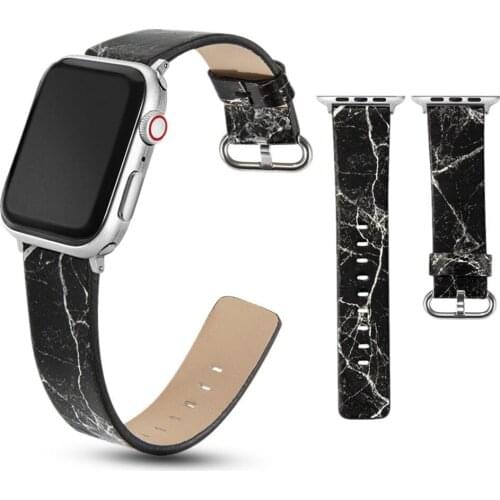 Leather Strap for Apple Watch Band 44mm 40mm 42mm 38mm Marble Pattern Fashion Bracelet for iWatch Series 6/SE/5/4/3/2 Wristbelt