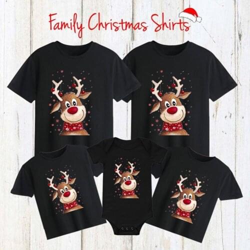 Merry Christmas Family Matching Clothes Mother Father Kid Tshirt Baby Romper Christmas Reindeer Family Shirt Xmas Holiday Outfit