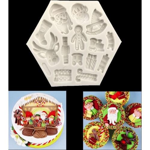 Christmas Series Cartoon Shape Fondant Cake Silicone Mould Biscuits Candy Chocolate Molds Baking Cake Decoration Tools Kitchen