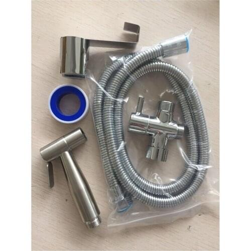 Toilet Handheld Shattaf Sprayer Shower Head Set Bathroom Bidet Flushing Gun +Stainless Steel Hose + 7/8" T Adapter + Wall Holder