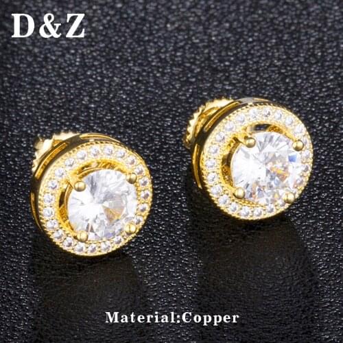 D&Z Geometry Paved CZ Earings Fashion Jewelry For Men Women Hip Hop Iced Out Bling Round Mens Earrings