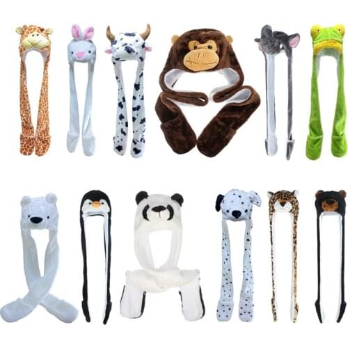 Adult Kids 3 In 1 Multifunctional Plush Hat Scarf Mitten Combo Cute Animal Character Stuffed Hooded Beanie Earflap Warm