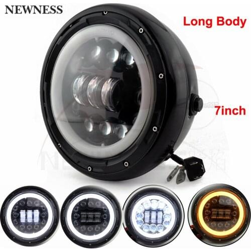 LED Headlight 7.5 INCH Outside Motorcycle Hi&Lo DRL 7" Lens Headlamp Long Body for Harley Honda Cafe Racer Chopper