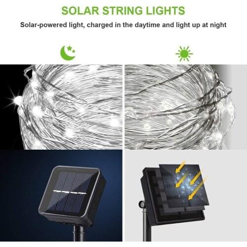 LED Fairy Solar String Light Copper Wire Garland Lamp for Outdoor Wedding Party Romantic Holiday Lights Outdoor Lighting