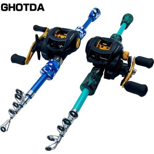 GHOTDA Fishing Rod and Reel Combo Ultralight Telescopic Lure Fishing Rod 1.3m 1.5m 1.8m Bait Casting Reel Left/Right