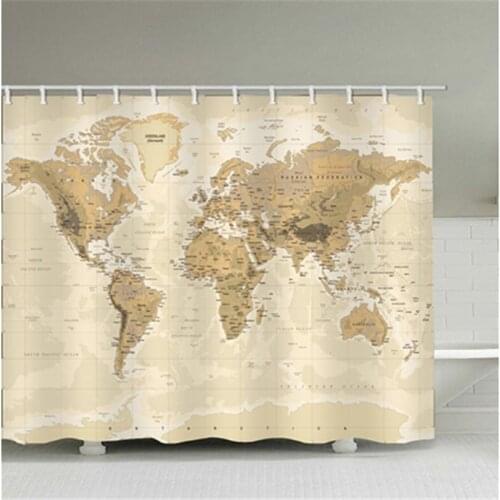 Retro-Style Map Of The World Shower Curtains Waterproof Polyester Fabric Bathroom Curtains For Home Decor