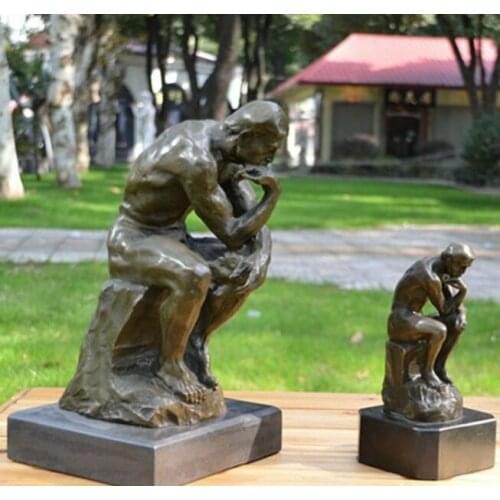 Western Bronze Statue Art Deco Handmade Sculpture Thinker Meditator Nude Men