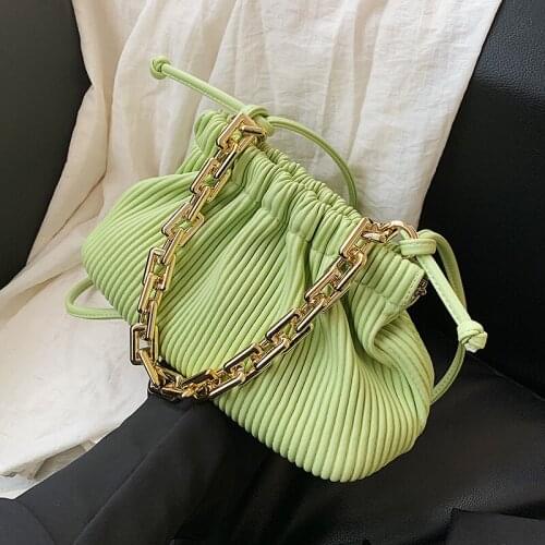 Thick Chain PU Leather Small Underarm Baguette Bucket Crossbody Bags for Women 2021 Travel Simple Shoulder Purses and Handbag