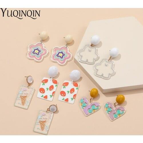 Acrylic Heart Drop Earrings for Women Long Styles 2021 Statement Resin Big Cute Dangle Earings For Girls Korean Fashion Jewelry