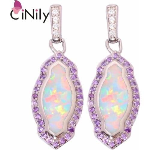 CiNily Created White Fire Opal Purple Zircon Cubic Zirconia Silver Plated Wholesale Jewelry for Women Stud Earrings 1" OH4304