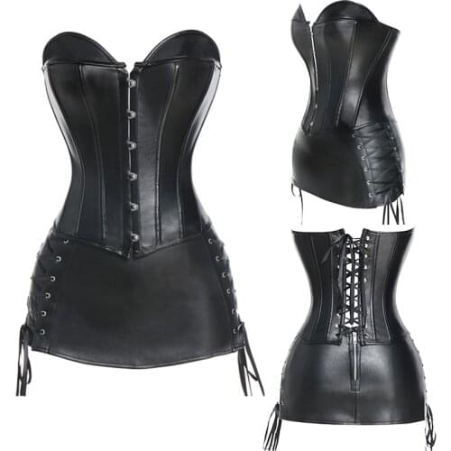 Steampunk Corset Sexy Gothtic 12 Plastic bones Lace Bustier Women 6XL Corsets Tummy Slimming Sheath Overbust Tops With Skirt