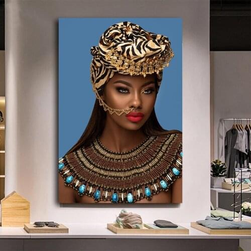 Gold African Nude Woman Indian with Red Lip Canvas Painting Posters and Prints Scandinavian Wall Art Picture for Living Room