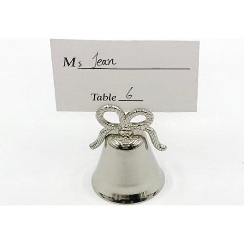 12PCS Silver Bowknot Design Kissing Bell Place Card/Photo Holder Wedding Table Decoration Favors