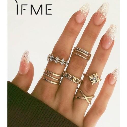 IF ME Vintage Gold Cross Multilayer Rings Set For Women Elegant Twist Finger Rings Fashion Crystal Shiny Female Jewelry Gifts