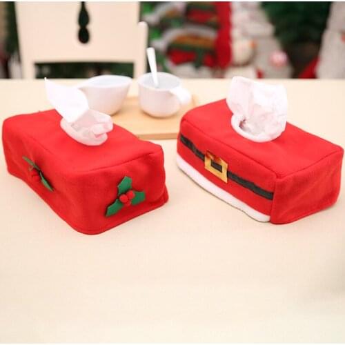 2PCS Belt Clover Pattern Merry Christmas tissue box cover Christmas home decoration Creative napkin holder dinner table decor