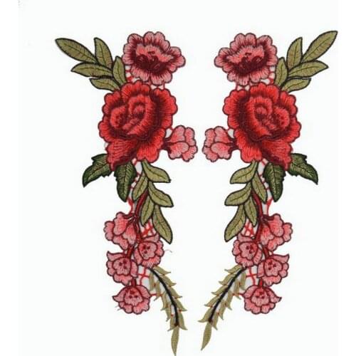2PCs Embroidery Rose Flower Sew On Patch Dress Hat Bag Jeans Applique Crafts Clothing Accessories DIY Scrapbooking