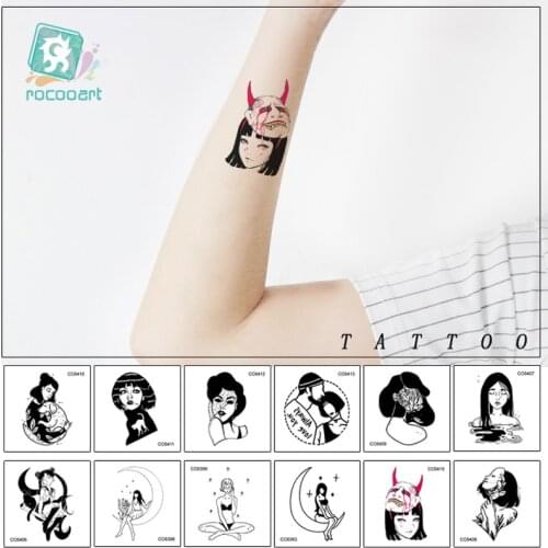 16 Sheets Small Different Black Small Tattoo Design Women Unique Temporary Tattoo Sticker Body Art Fake Hands Tatoo