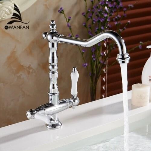 360 Degree Swivel Solid Brass Chrome Bathroom Mixer Cold and Hot Kitchen Tap Single Hole Water Tap Kitchen Faucet LH-6036L